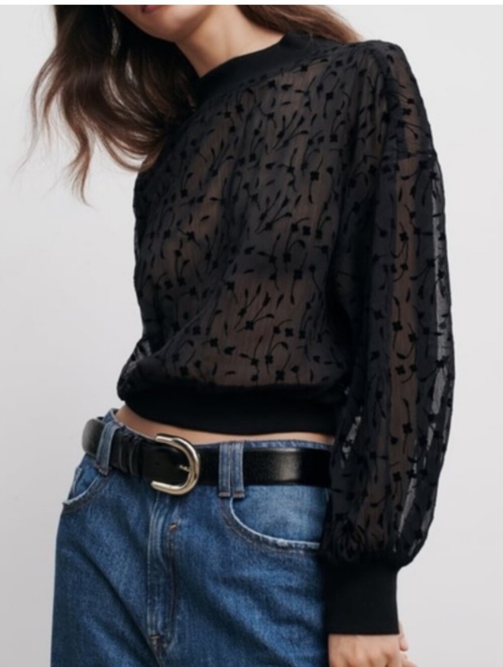Zara Elegant Semi Sheer Black Blouse Top